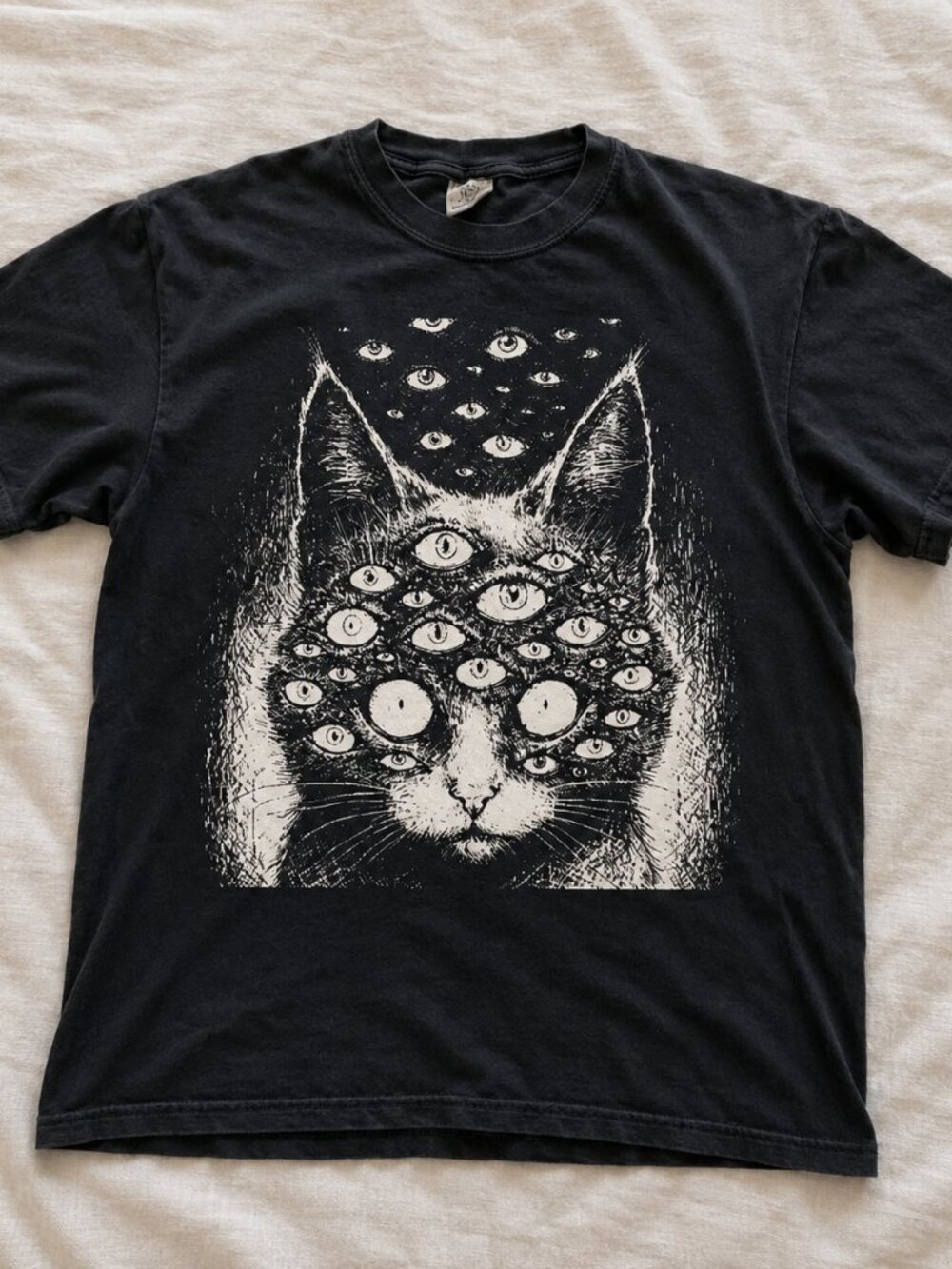 Black Surreal Cat Graphic T-Shirt Gothic Alternative Tee